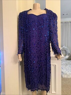 Elegant Royal Blue Beaded Sequin Evening Dress (NWT)